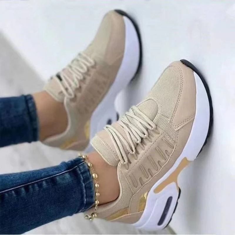 Stylish Casual Shoes For Women Lace-up Breathe Zapatos Para Mujeres Flat Base Anti-slip Woman's Sports Shoes