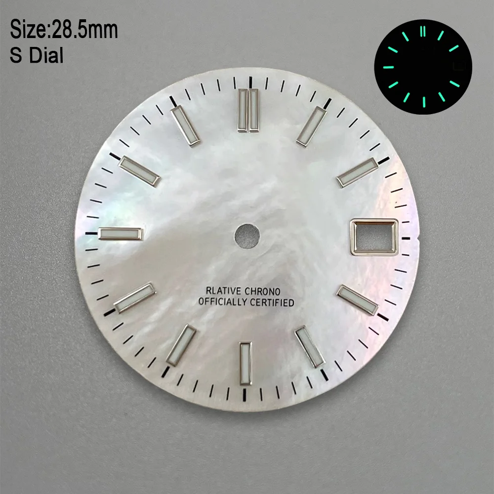 Фото 28,5 мм S логотип NH35 циферблат Logs Mother Pearl Dial подходит для механизма NH36 зеленый светящийся модификация часов аксессуары инструменты для ремонта №2
