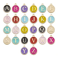 26pcslot 12mm round gold color tone enamel alphabet initial letter charms handmade pendant for diy bracelet jewelry making