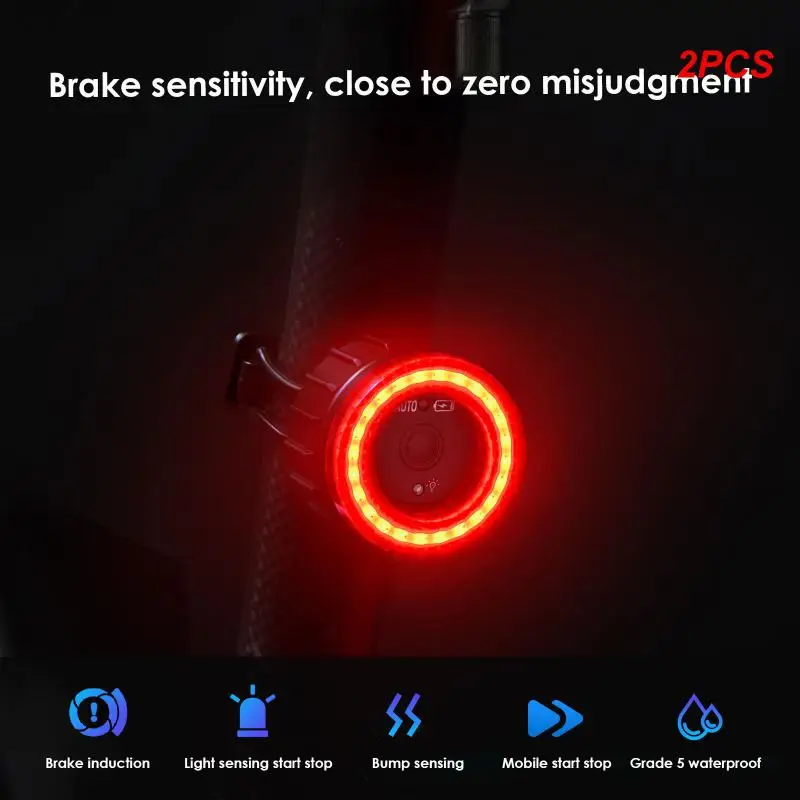 

2PCS Bicycle Taillight Bicycle Smart Auto Brake Sensing Light Waterproof LED Charging Cycling Taillight Warn Bike Rear Light