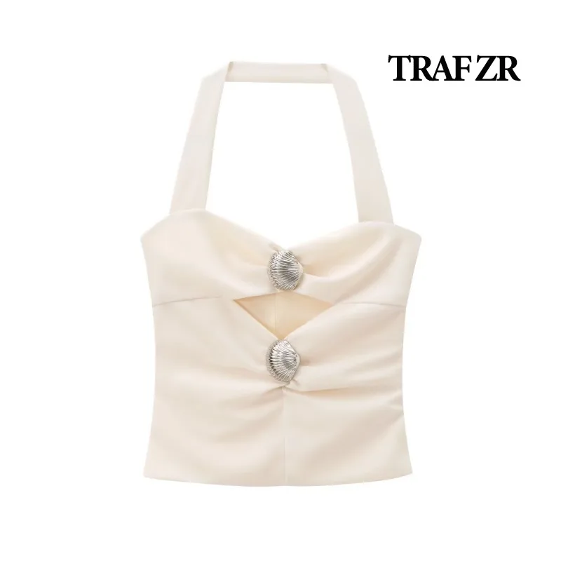 Женская Винтажная футболка без рукавов с лямкой на шее