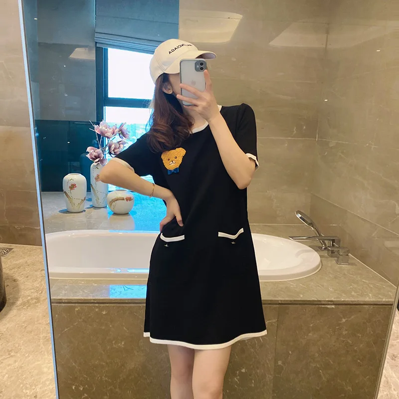 

High Quality Korean Style Temperament Contrast Color Bear Dress Spring/Summer Fashionable Personality Short Style Small Kids