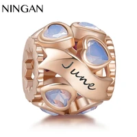 ningan rose gold beaded sterling silver june birthstone charm for womne bracelet diy necklace pendant charms birthday gift