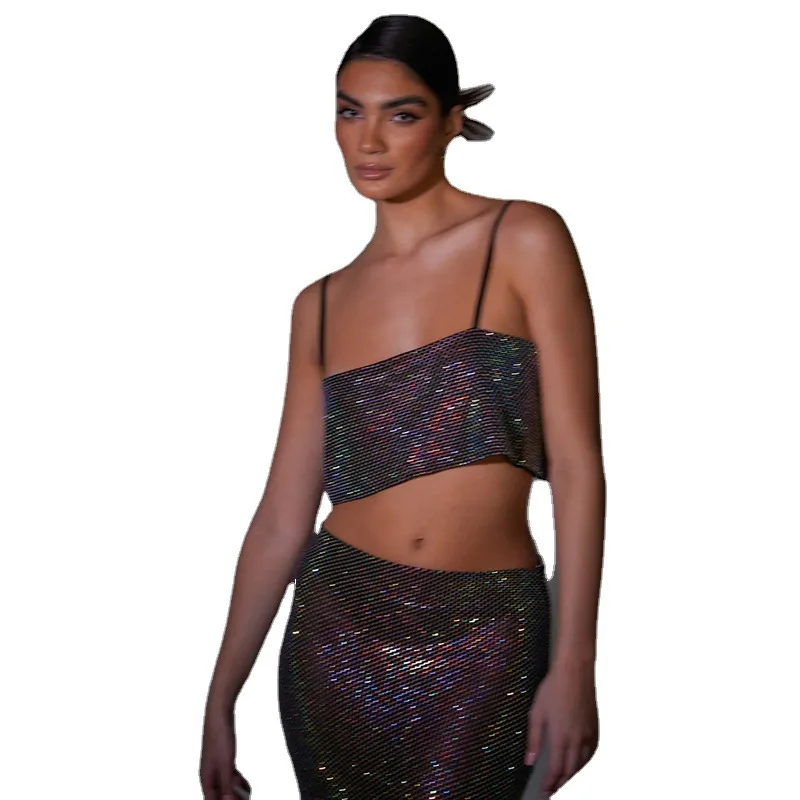 

Europe And America 2023 Summer New Product Women's Fashion Sexy Versatile Hot Diamond Open Back Bra Strap Top
