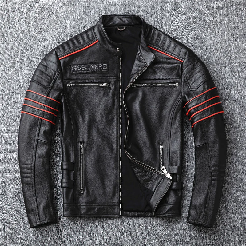 

Leather Men Jacket 100% Genuine Real Cowhide Black Male Harley Bomber Motorcycle Biker Man's Coat Autumn Spring Clothes