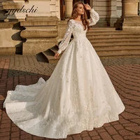 white vintage luxury scoop neck a line lace appliques long sleeves bridal gown custom size elegant vestido de novia for women