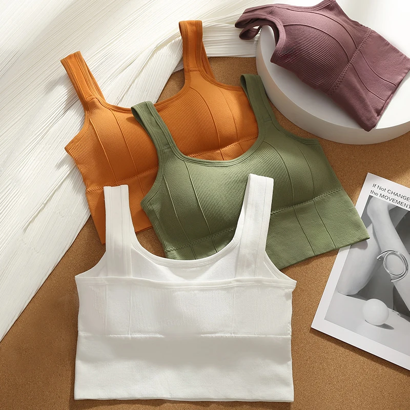 

Women Seamless No Wire Bra Padded Sports Tube Top Crop Top U-Shaped Back Breathable Simple Lingerie Bralette Running Yoga Vest