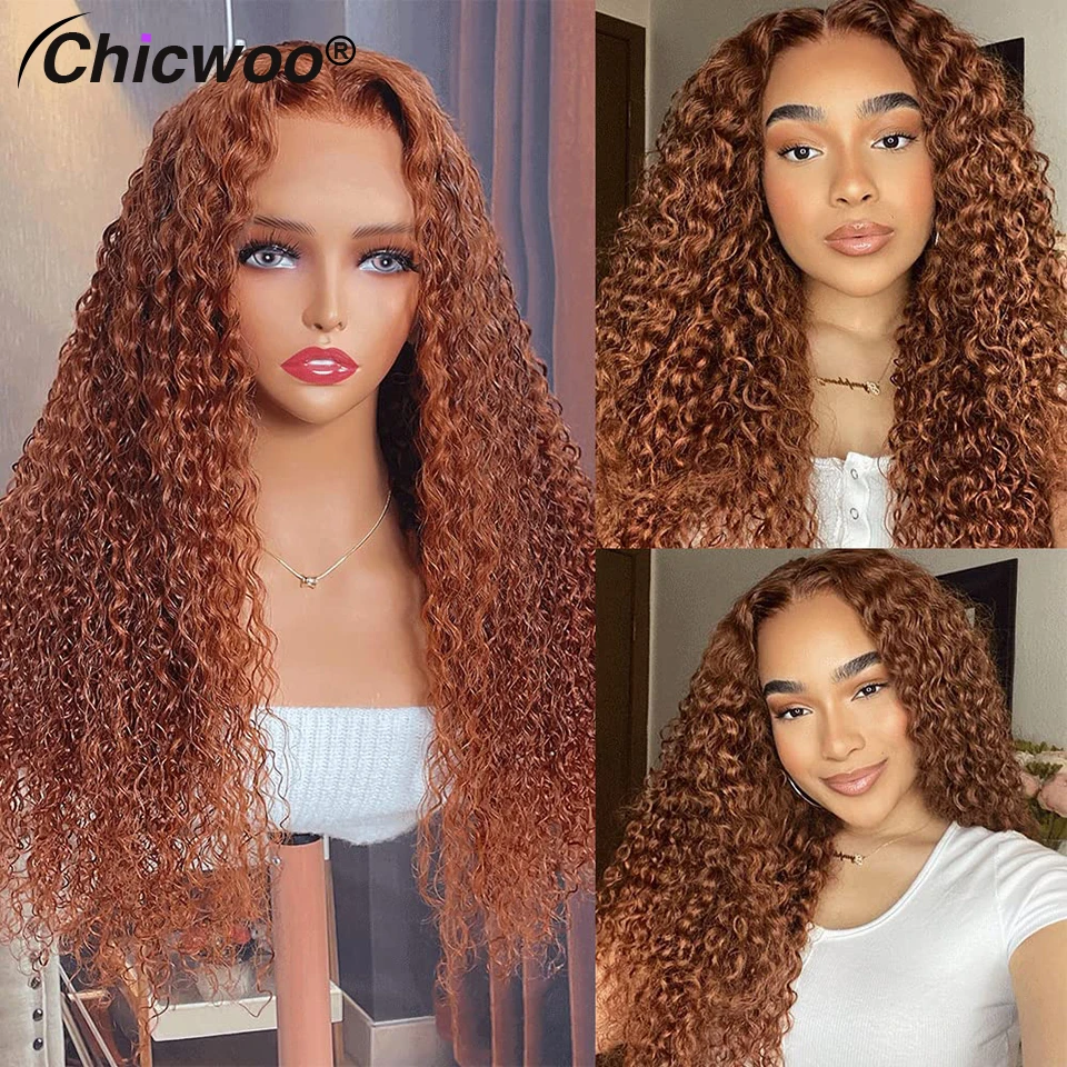 

CHICWOO 13x4 Red Brown Lace Front Wig 30 Inch Curly Human Hair Wig 200% Brazilian Glueless Colored Human Hair Wigs Preplucked