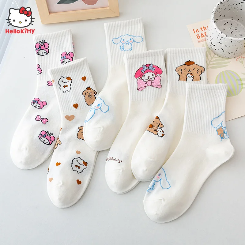 

Kawaii Sanrio My Melody Cinnamoroll Children's Mid-Calf Socks PomPomPurin Fall Ins Casual Breathable Anti-Odor Anime Girls Socks