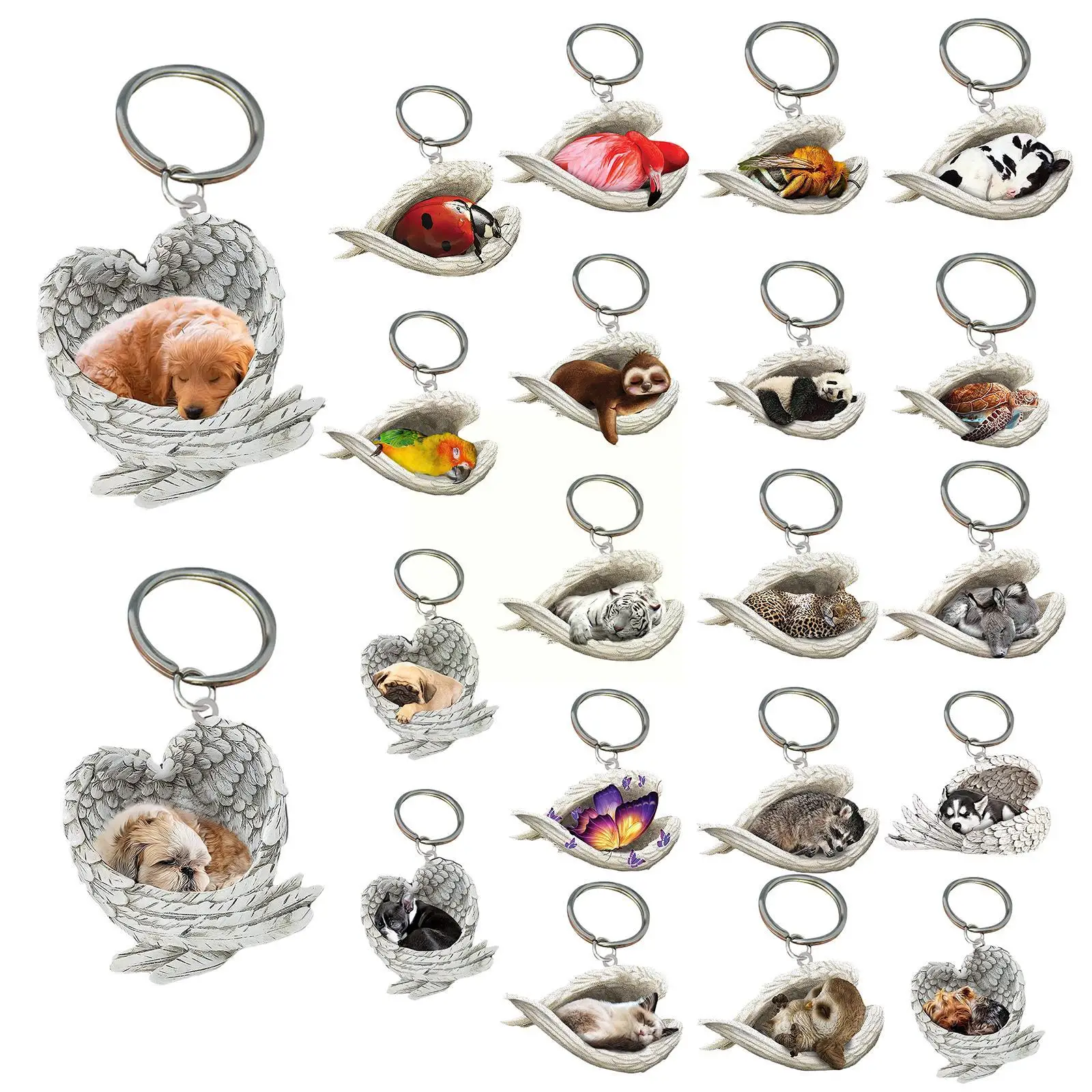 

Acrylic Cute Sleeping Dog Angel Pendant Keychain Boy Rearview Car Hanging Ornament Mirror Girl Jewelry Animal Cartoon Bag O5p0