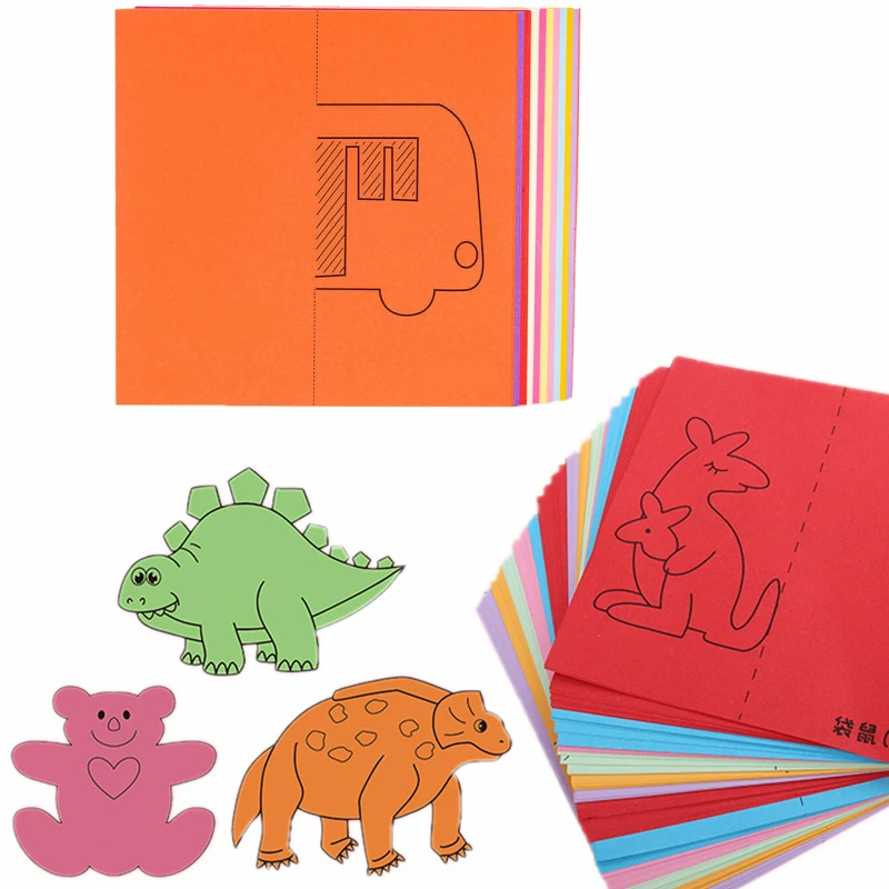 

48/96/100Pcs Children Cartoon Color Paper Folding Cutting Toys Kids Kingergarden Art Craft DIY Educational Toys Children Gifts