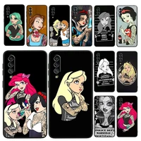 tattoo princess phone case for samsung galaxy a73 a72 a71 a70 a53 a52 a51 a50 a42 a41 a40 a33 a32 a31 a30 a30s black luxury back