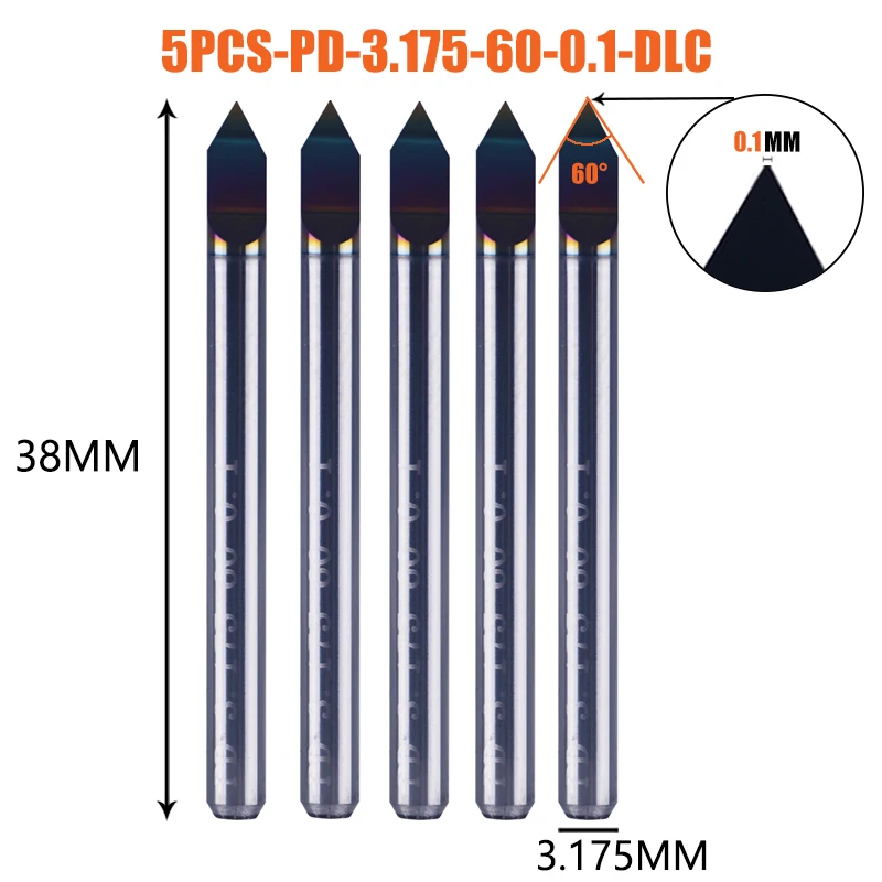 

Dreanique 5 шт./лот твердосплавная гравировальная бита для печатных плат с плоским дном, хвостовик 3,175 мм с DLC-покрытием 30 60 90 градусов 0,1 0,2 0,3 мм, наконечник V-образная канавка, инструмент