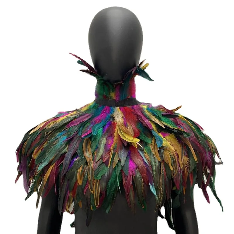Gothic Feather Shawl Real Rooster Feather Scarf Chicken Feather Fake Collar Halloween Makeup Ball Jewelry Wrap