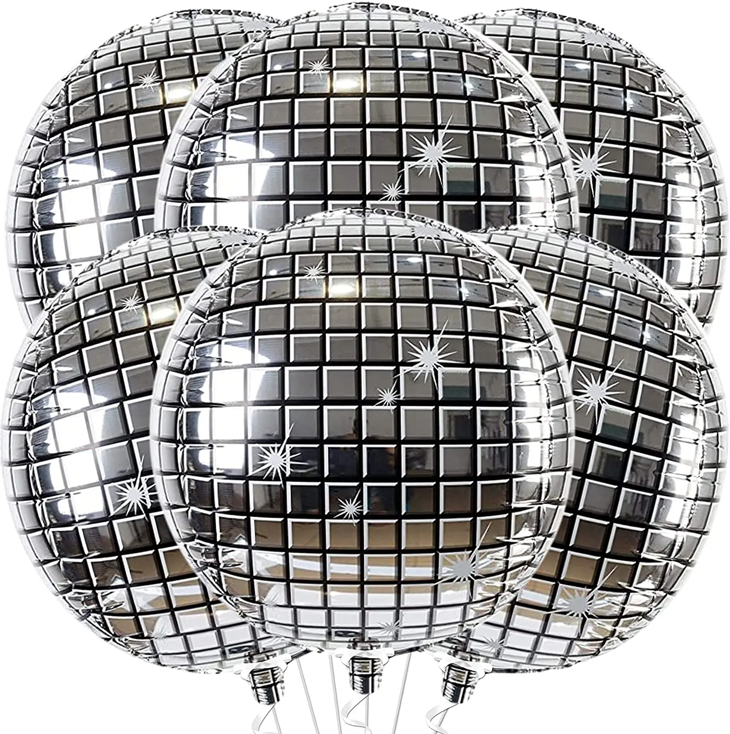 

Big Disco Balloons for 70s Disco Party Decorations6Pack360 Degree 4D Round Sphere Metallic Mirror Finish Disco Mylar Balloons