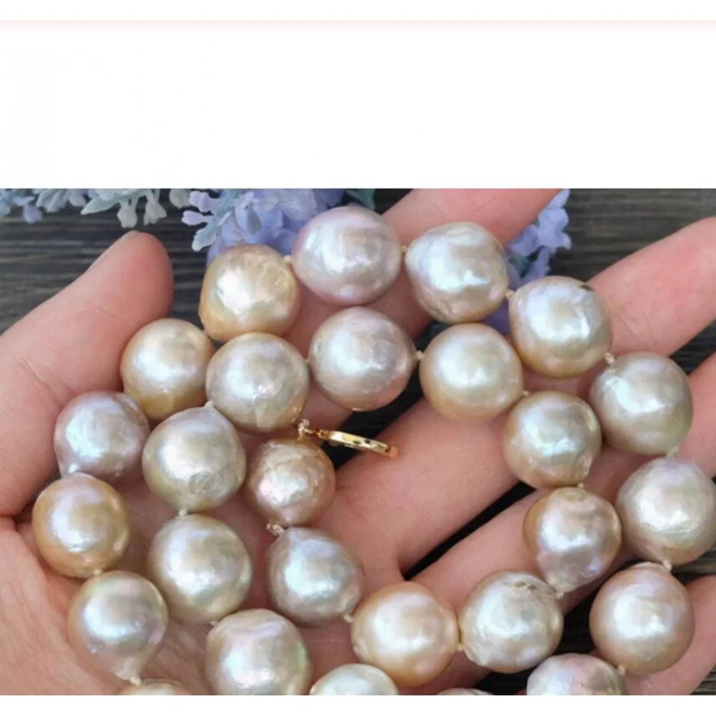 

Free shipping 16~12MM natural Purple Edison Nucleated Flameball Baroque Pearl Necklace