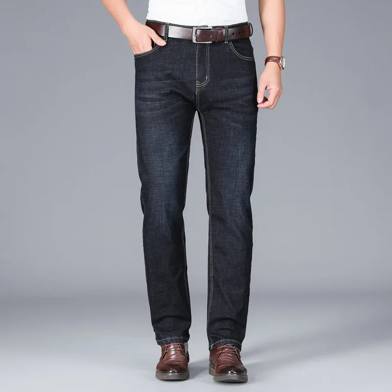 2022 Men's Jeans Classic Style Business Casual Pant Mens Stretch Thin Straight-leg Loose Jeans Denim Trousers Blue Black Pants