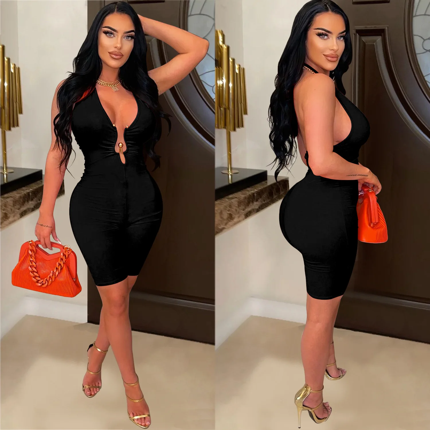 Черные комбинезоны без рукавов женские 2023 модная женская одежда сексуальная