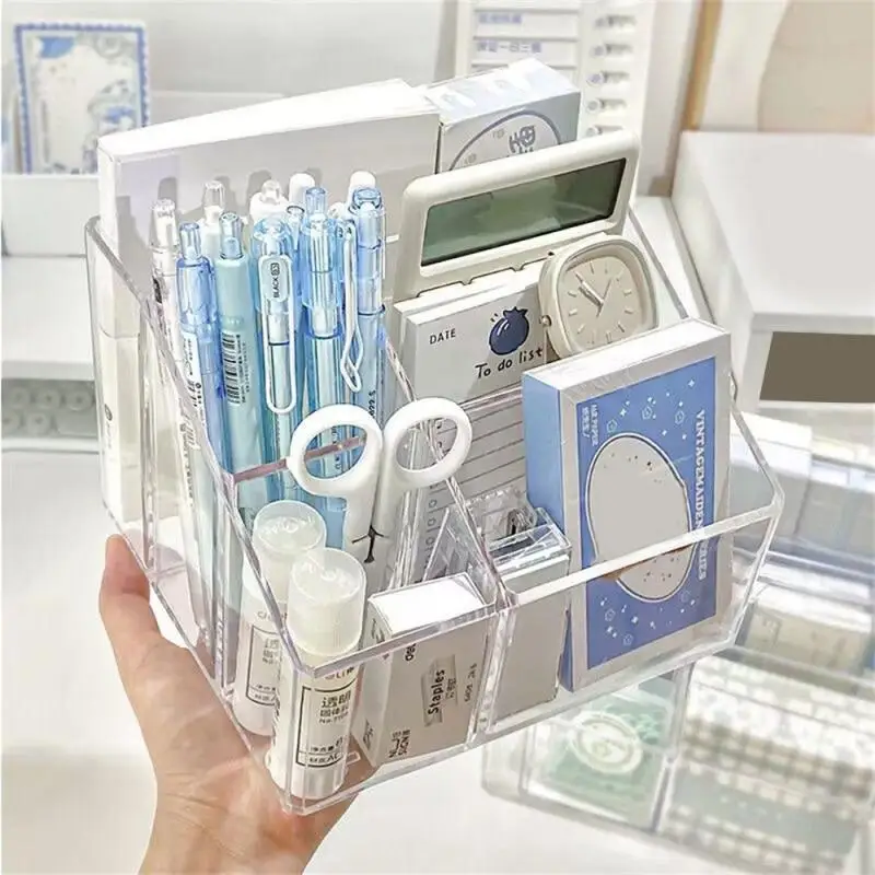 

Multi Grid Pen Holder Office Desk Acrylic Storage Box Plastic Storage Organizer Compartment Transparent Compartment Storage Box