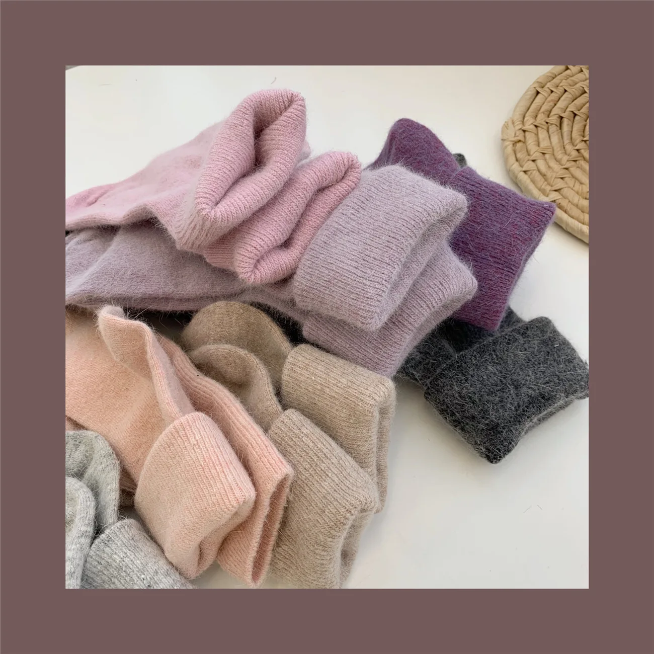 Однотонные женские носки из кроличьей шерсти зимние толстые теплые длинные