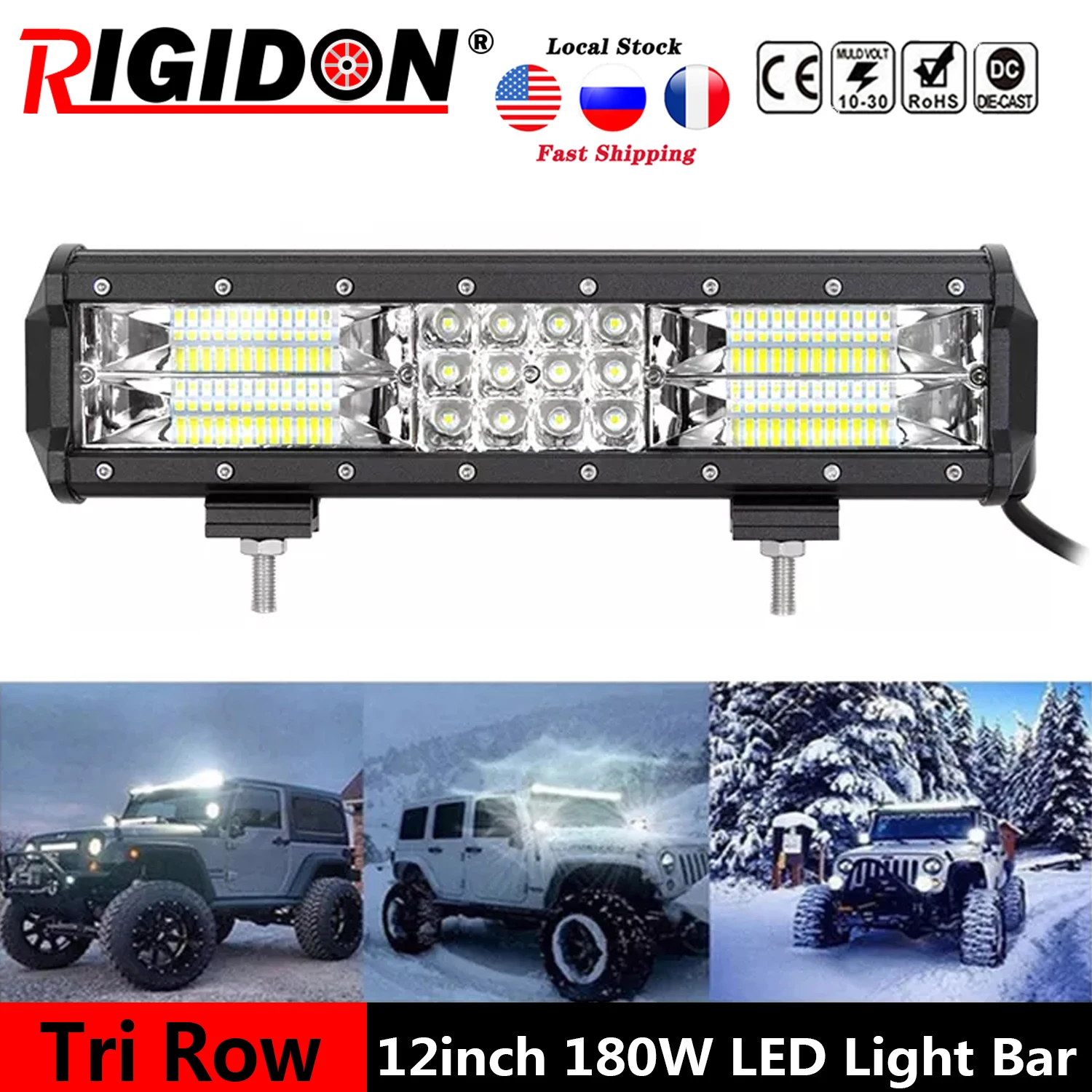 

RIGIDON 7D Tri-Row 12inch 180W LED Light Bar Spot Flood Combo Beam for Jeep Offroad Truck 4WD SUV ATV 12v 24v Car Driving Lights