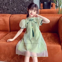 2022 traditional chinese qipao kids girl cheongsam dress elegant flower embroidery chiffon qipao dress children party qipao