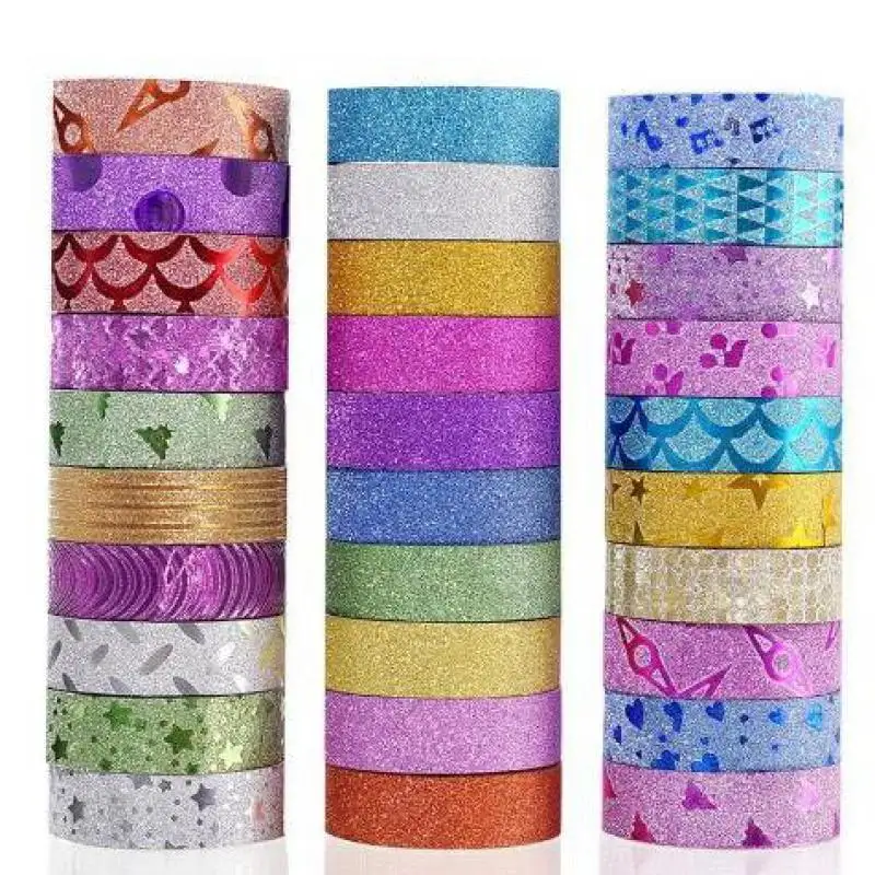 

10 Rolls Colored Glitter DIY Washi Masking Tape Set, Scrapbooking Sticker Decorative Tape for Journal, Crafts, Planner Gift Wrap