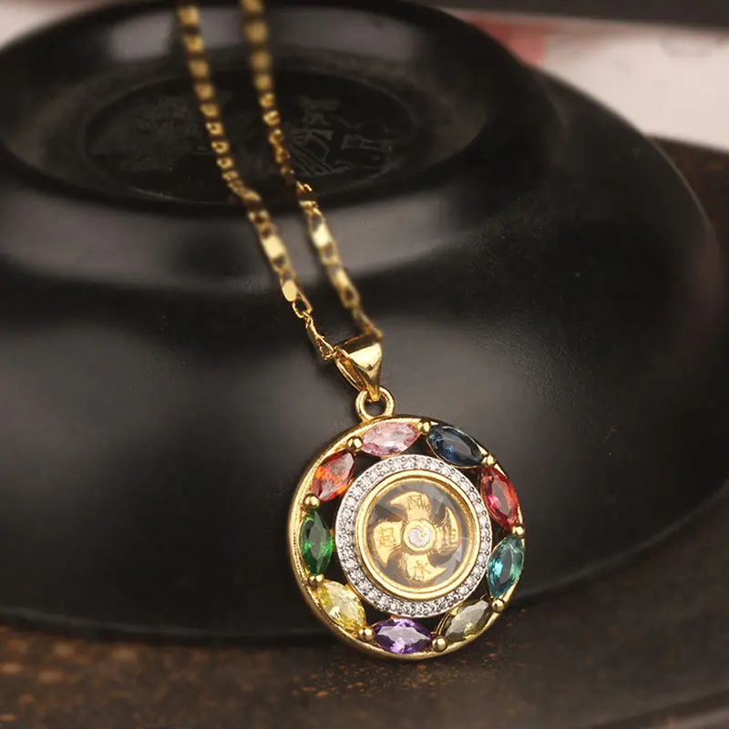 

Colorful Zircon Copper Wealth Luck Rotation Bracelet Necklace Pendant