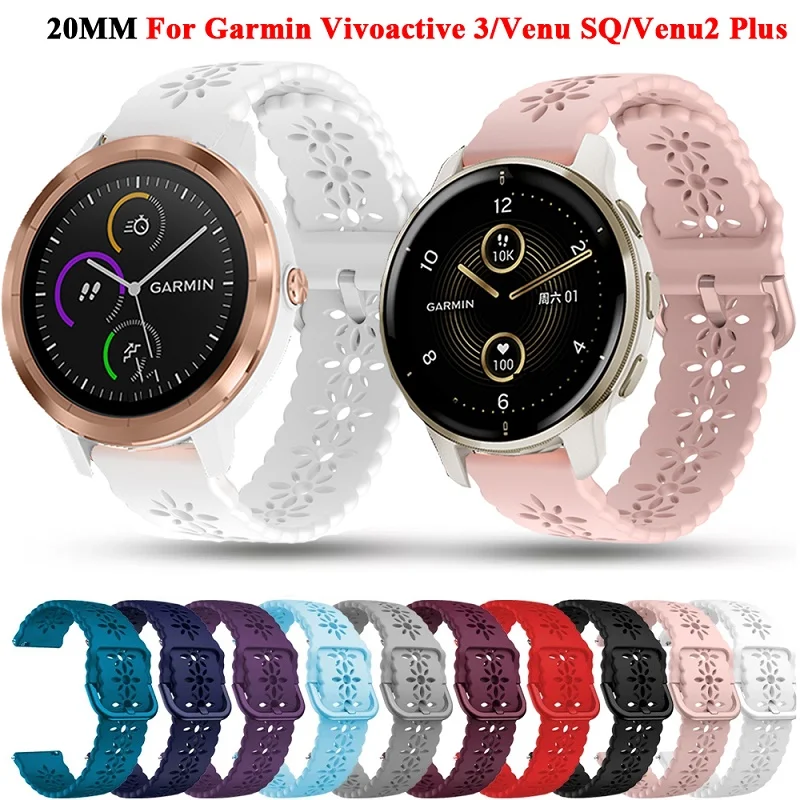 

Силиконовый ремешок 20 мм для смарт-часов Garmin Venu2 Plus/SQ/Vivoactive 3, браслет Forerunner 645 245, аксессуары для часов