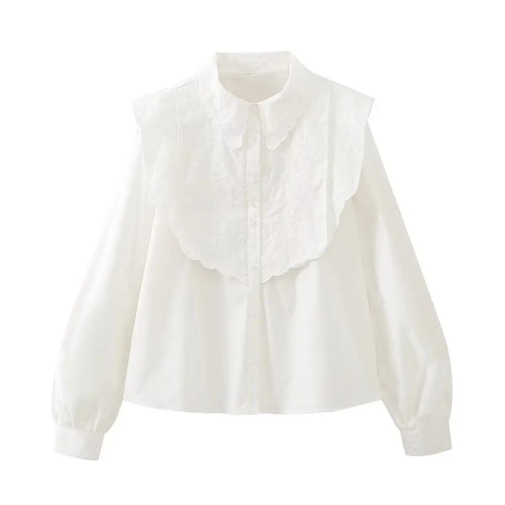 

Женская блузка с длинным рукавом, винтажная блузка с ламинированной декоративной вышивкой, весна 2023