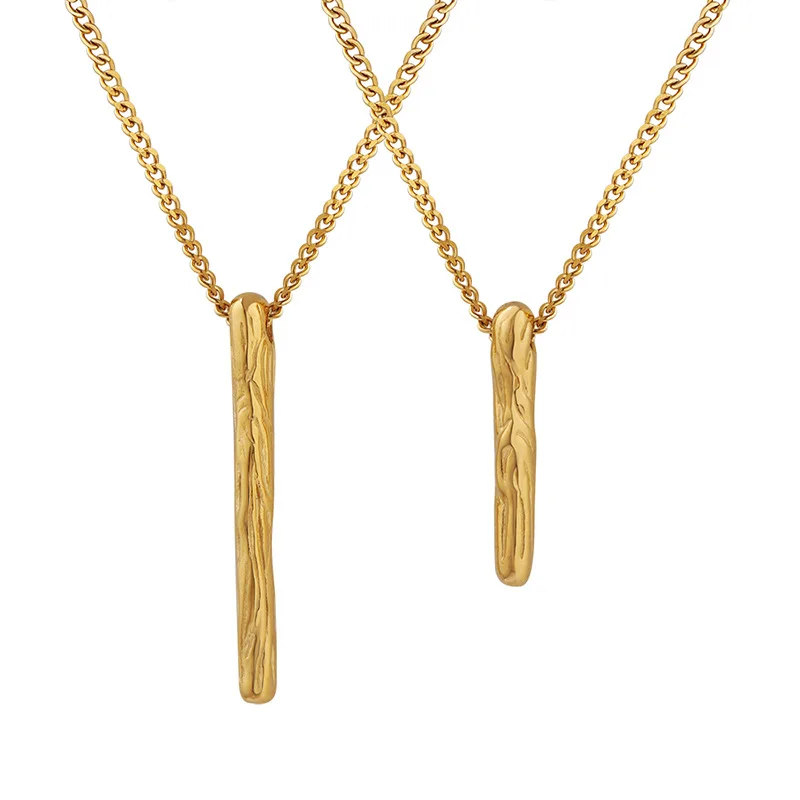 

Baguette Pendant Necklace 316L Stainless Steel Gold Plated Clavicle Chain Embossed Trend Necklaces Party Jewelry Gifts Wholesale