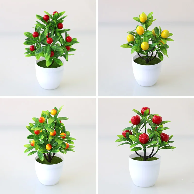

Simulation Green Plants Artificial Flower Fake Bonsai Plastic Fortune Fruit Ornament Potted for Home Decorate Bouquet Rich Fruit