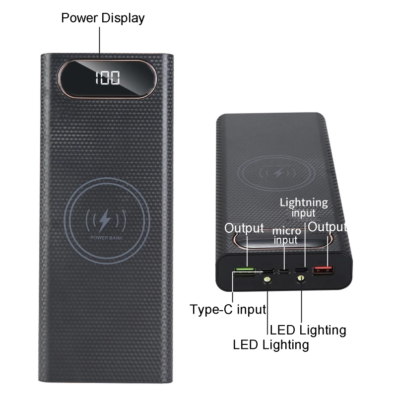 

5W 10W 22.5W Wireless Charging Box Detachable QC3.0 LCD Display DIY 8x21700 Battery for CASE Power for shell Replac