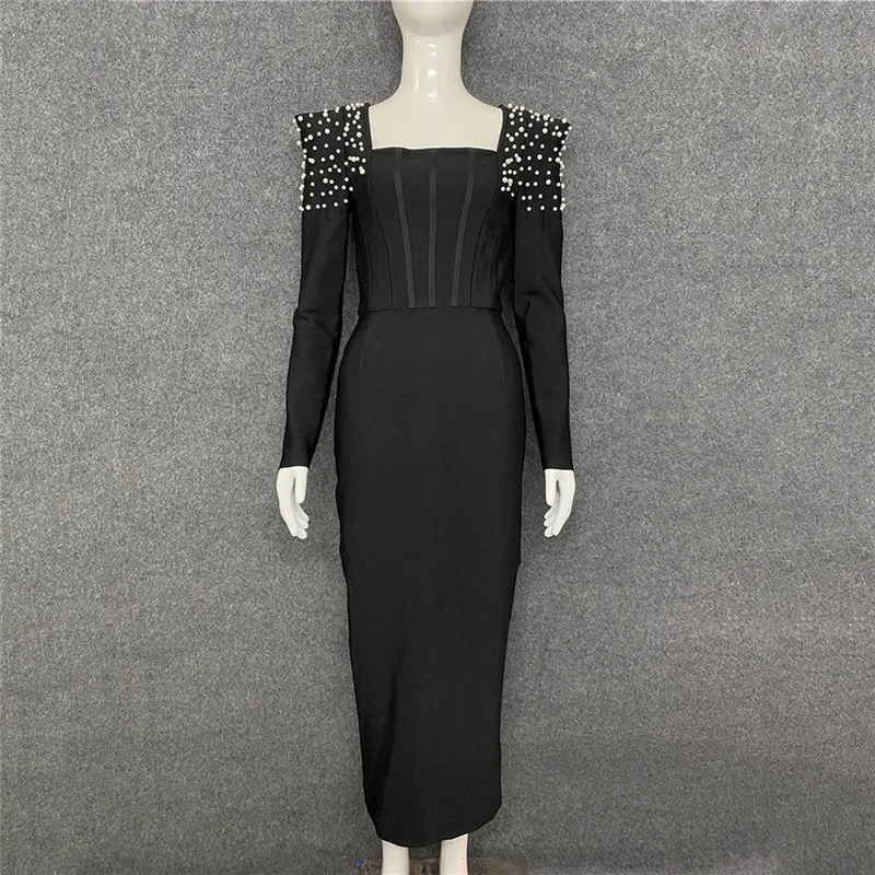 Женское Бандажное платье миди элегантное вечернее с квадратным вырезом и