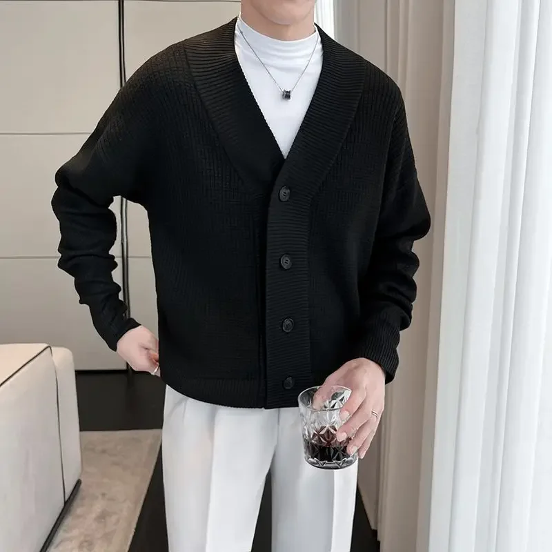 Мужские свитера в корейском стиле свободный крой новый вязаный кардиган мужские