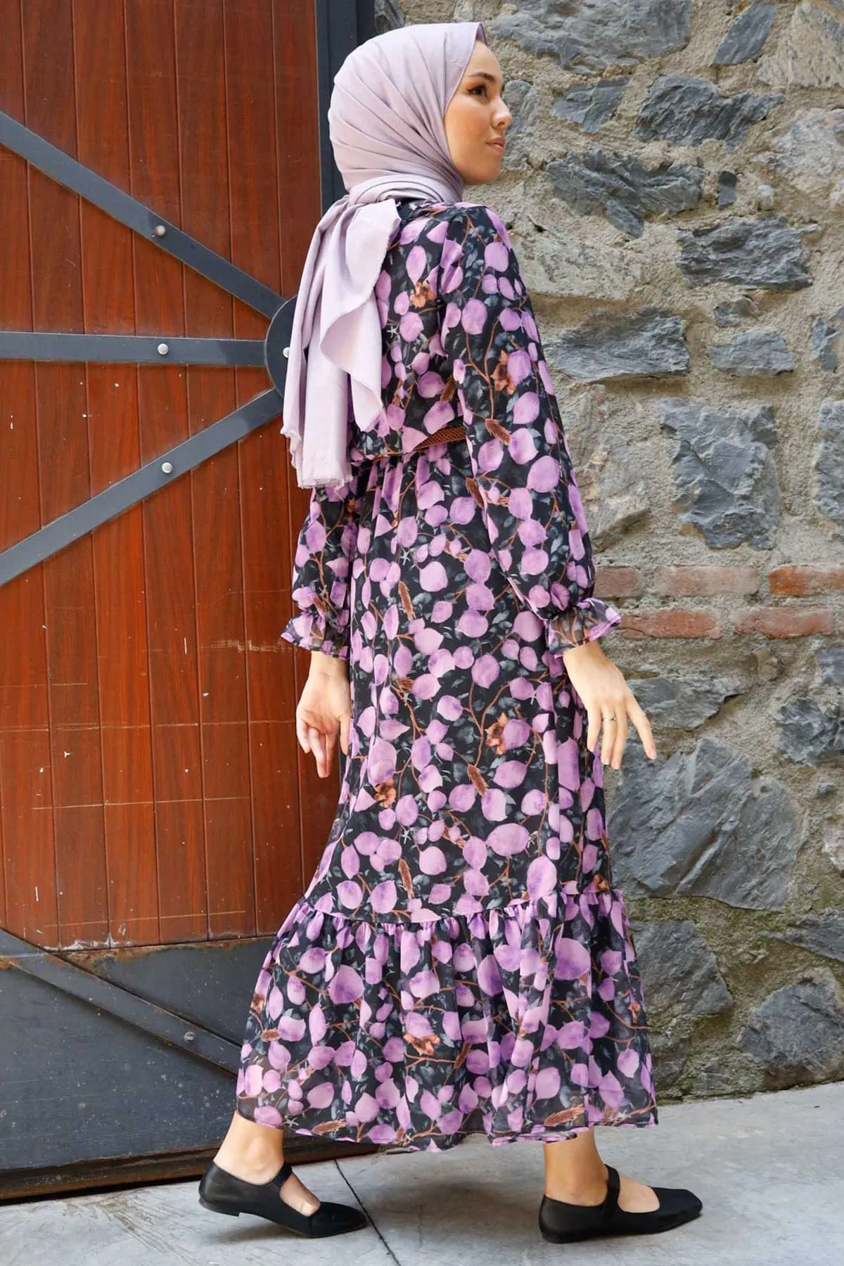 

Muslim Women Patterned Arched Chiffon Hijab Long Dress Summer New Season 2021 Fashion Islamic Clothing Abaya Hijab Tunik Turkey