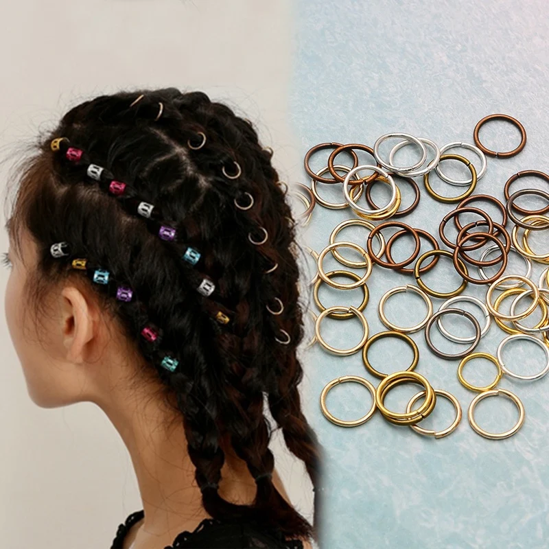 

50Pcs/Lot Mix Color Gold Silver Opening Hair Ring Braid Dreadlock Bead Cuff Clip Tool Hoop Circle Hair Accessories For Women