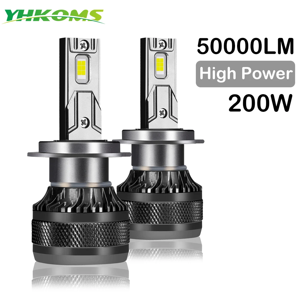

YHKOMS Автомобильная светодиодная фара H7 LED H4 H1 H8 H11 HB3 HB4 9005 9006 9012 6000K 200W 50000LM Автоматическая светодиодная лампа Турбо противотуманная фара 12 В
