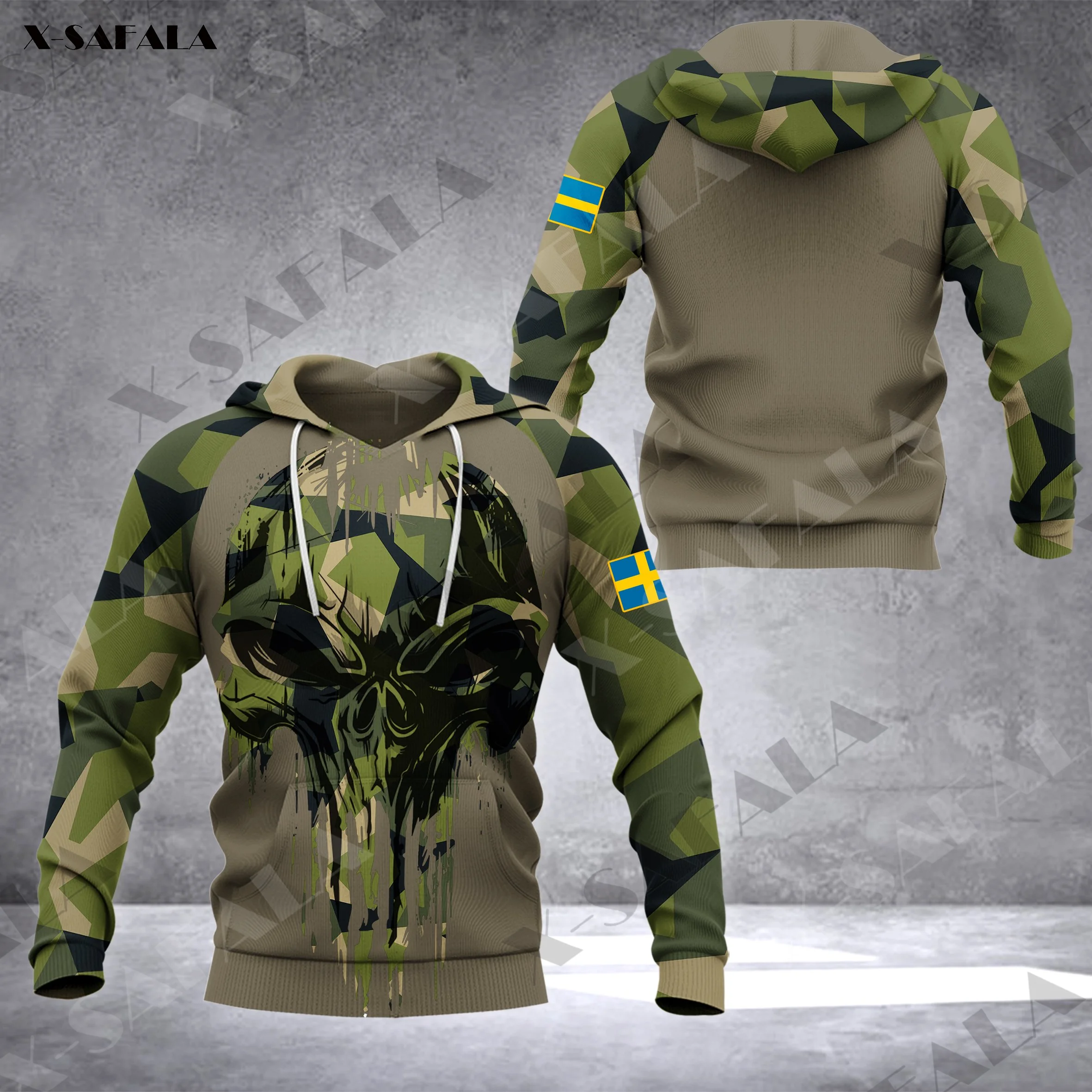 Толстовка мужская с капюшоном свитшот эмблемой шведского флага армейского