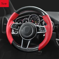 customized diy hand stitched leather carbon fibre car steering wheel coverfor porsche cayenne macan panamera 718 car accessories