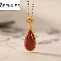 qeenkiss nc5235 fine jewelry wholesale fashion womanbridemother birthday wedding gift vintage water drop agate 24ktgold necklace