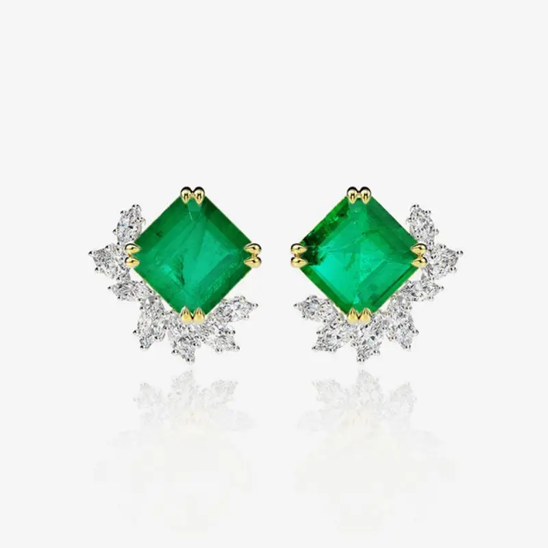 925 Sterling Silver Square Emerald Green Wedding Bride Band Party Ear Studs Earrings Fine Jewelry Gift Wholesale