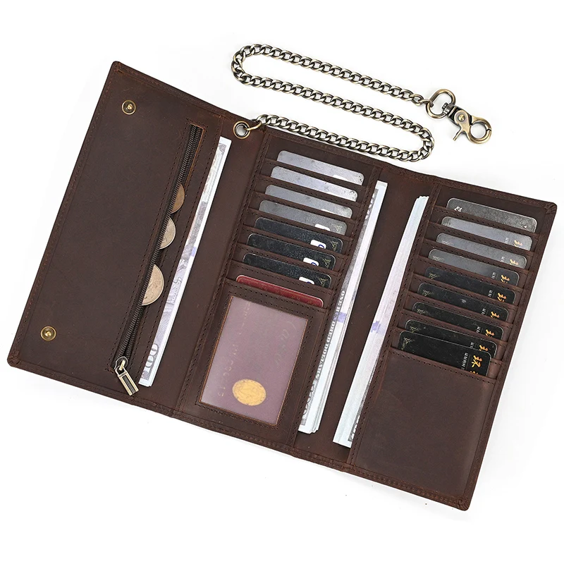 

Luxury Style Men's Leather Wallet With Iron Chain Genuine Leather Clip Purse For Men Male Fashion Men's Long Wallet Dropshipping