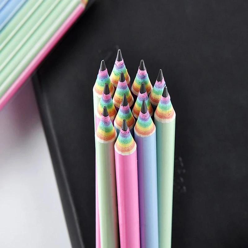 

12Pcs/Box Paper Rainbow HB Pencils Writing Stationery for School and Office Supplies Dropshipping Writing and painting