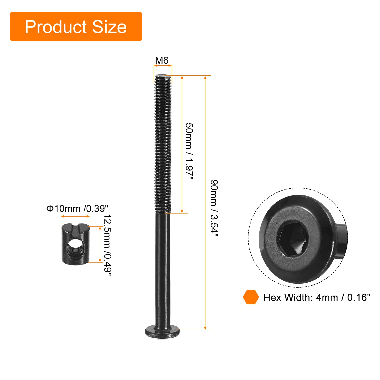 

Uxcell 4/5 шт. M6x50/55/60/75/85/90/100/110/120 мм винты с шестигранной головкой, болты, болты, бочковые гайки, гаечный ключ для мебельной кроватки