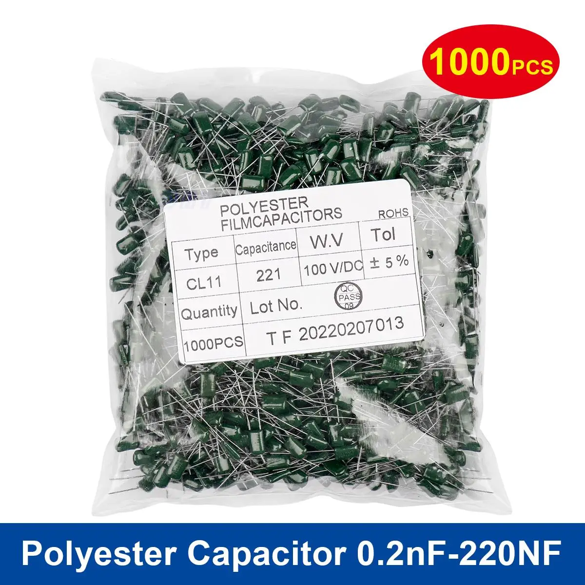 

1000Pcs Metalized Mylar Capacitors 100V Polyester Film Capacitor 0.22nF-470nF 0.22nF 0.68nF 4.7nF 10nF 68nF 2A471J 2A102J 2A152J