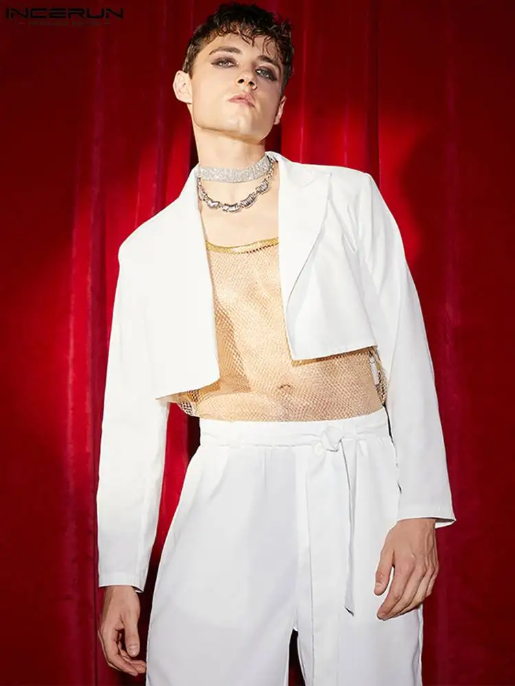 

INCERUN 2022 Men Sets Solid Streetwear Open Stitch Long Sleeve Crop Blazer & Lace Up Shorts 2PCS Fashion Men Casual Suits S-5XL