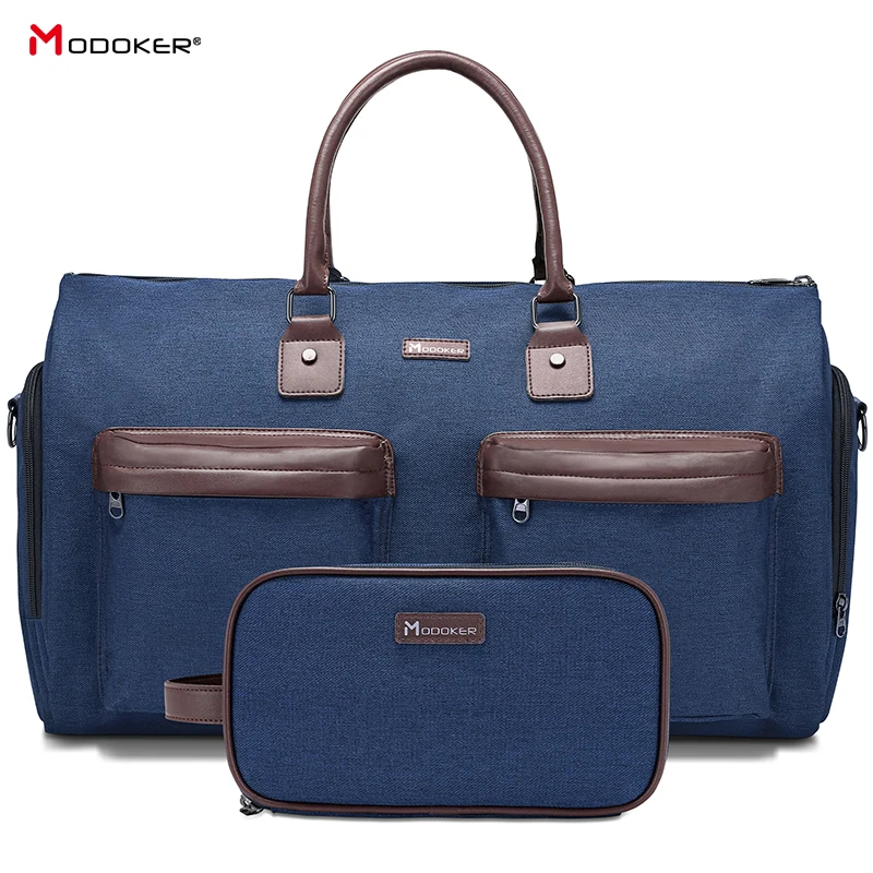 Modoker Garment Travel Bag with Shoulder Strap Duffel Bag Carry on Hanging Suitcase Clothing Business Multiple Pockets Blue Pack