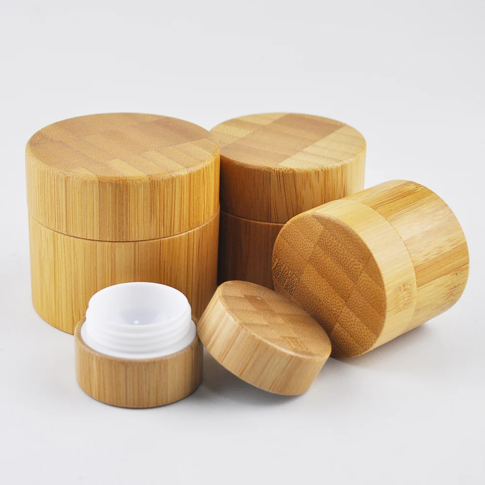 

50/100Pcs 5g 10g 15g Full Bamboo Cream Jars Cans with White PP Plastic Inner Liner 20g 30g Eyeshadow Makeup Storage Travel Vials