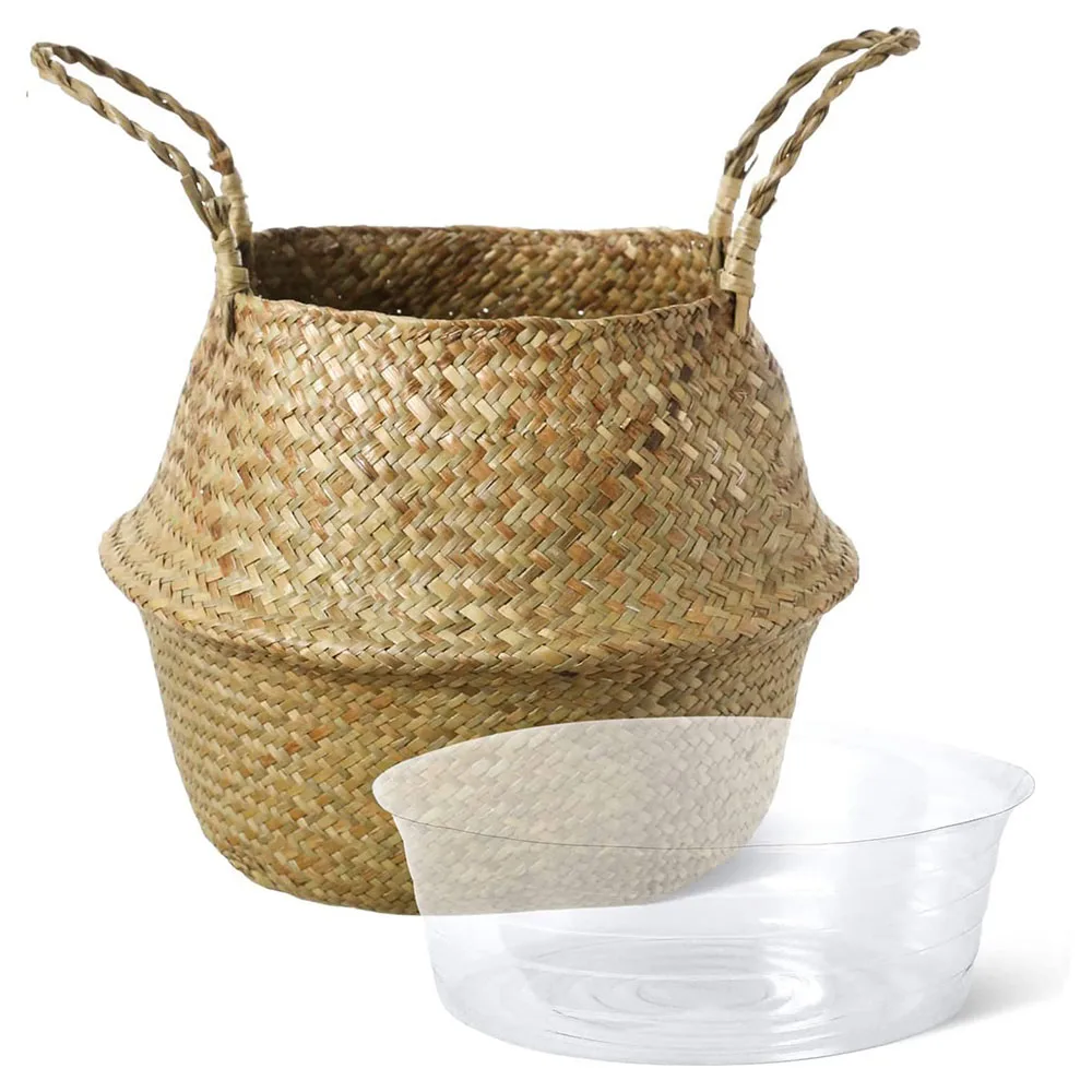 

Plant Basket with Liner, Woven Seagrass Belly Baskets, Decorate Artificial Tree,Storage Laundry Picnic Grocery Straw